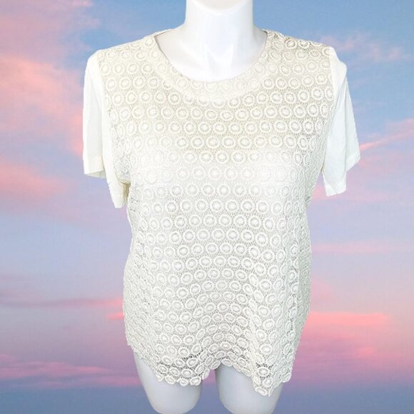 NWT TOMMY HILFIGER CROCHET FRONT SHORT SLEEVE BLOUSE - XL - Picture 1 of 6